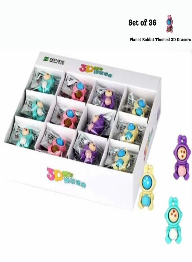 QIPS Planet Rabbit 3D Erasers for Kids - Set of 36 - Image 2